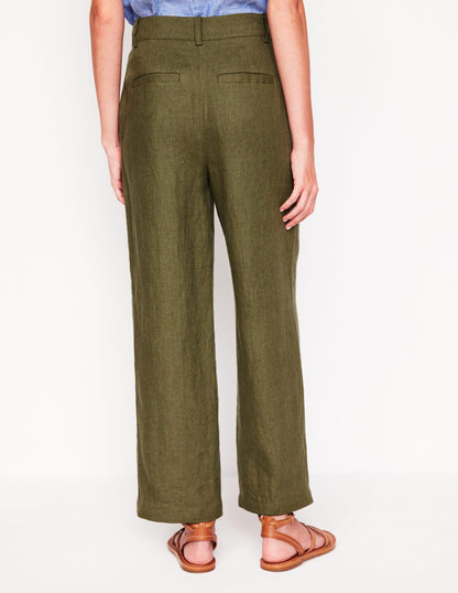 Westbourne Crop Linen Pants-Woodland Green