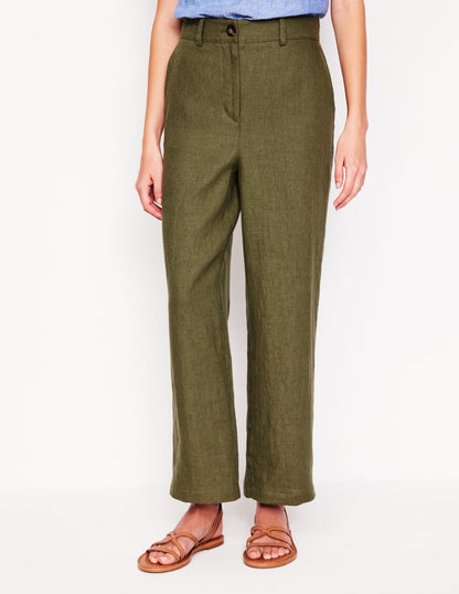 Westbourne Crop Linen Pants-Woodland Green