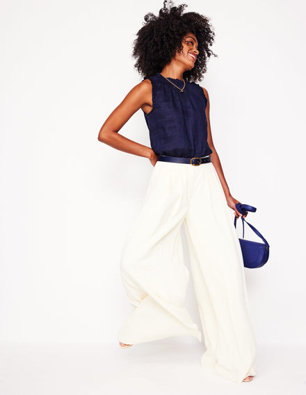 Pleated Wide Leg Pants-Ivory