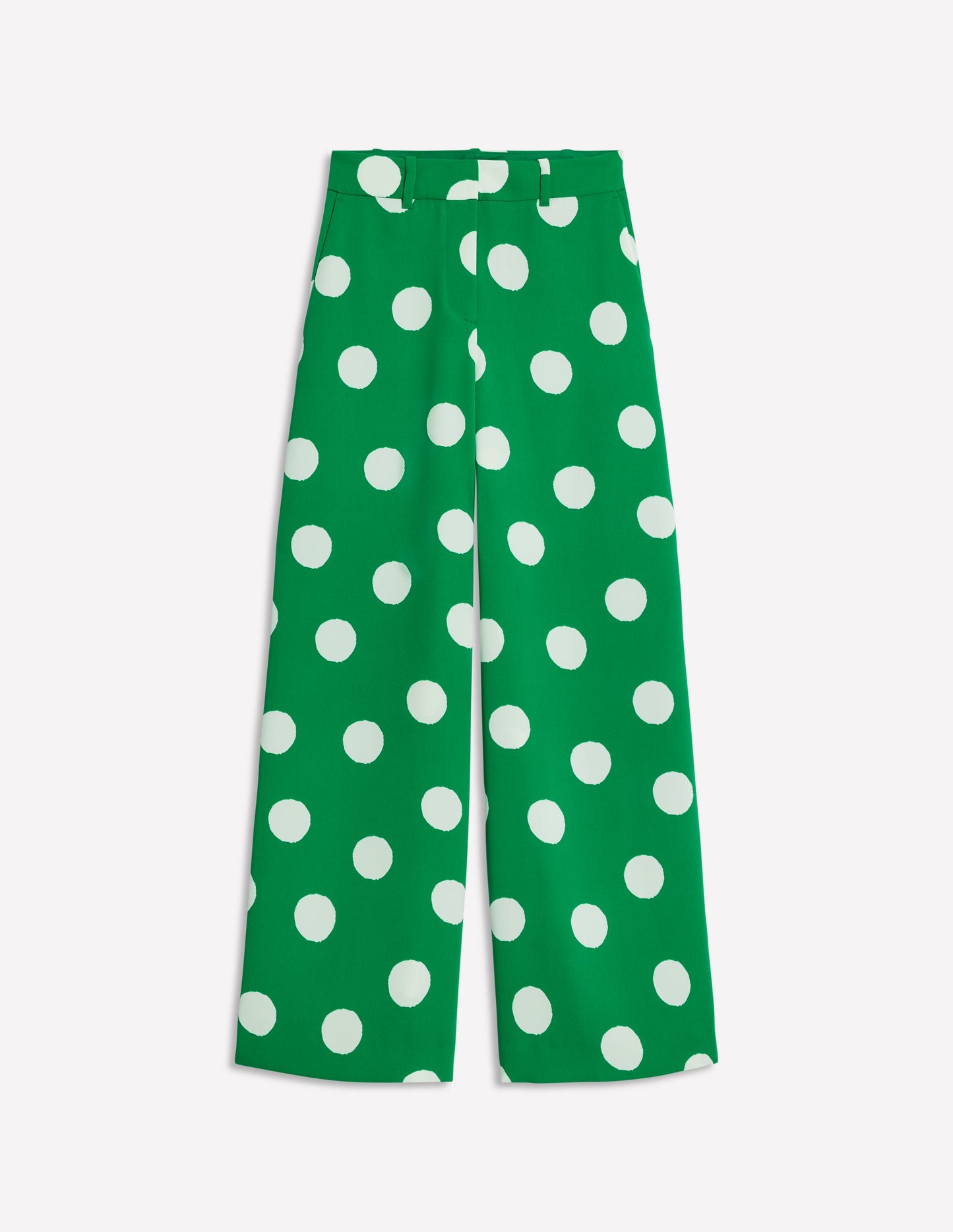 Wide Leg Trousers-Rich Emerald, Abstract Dot