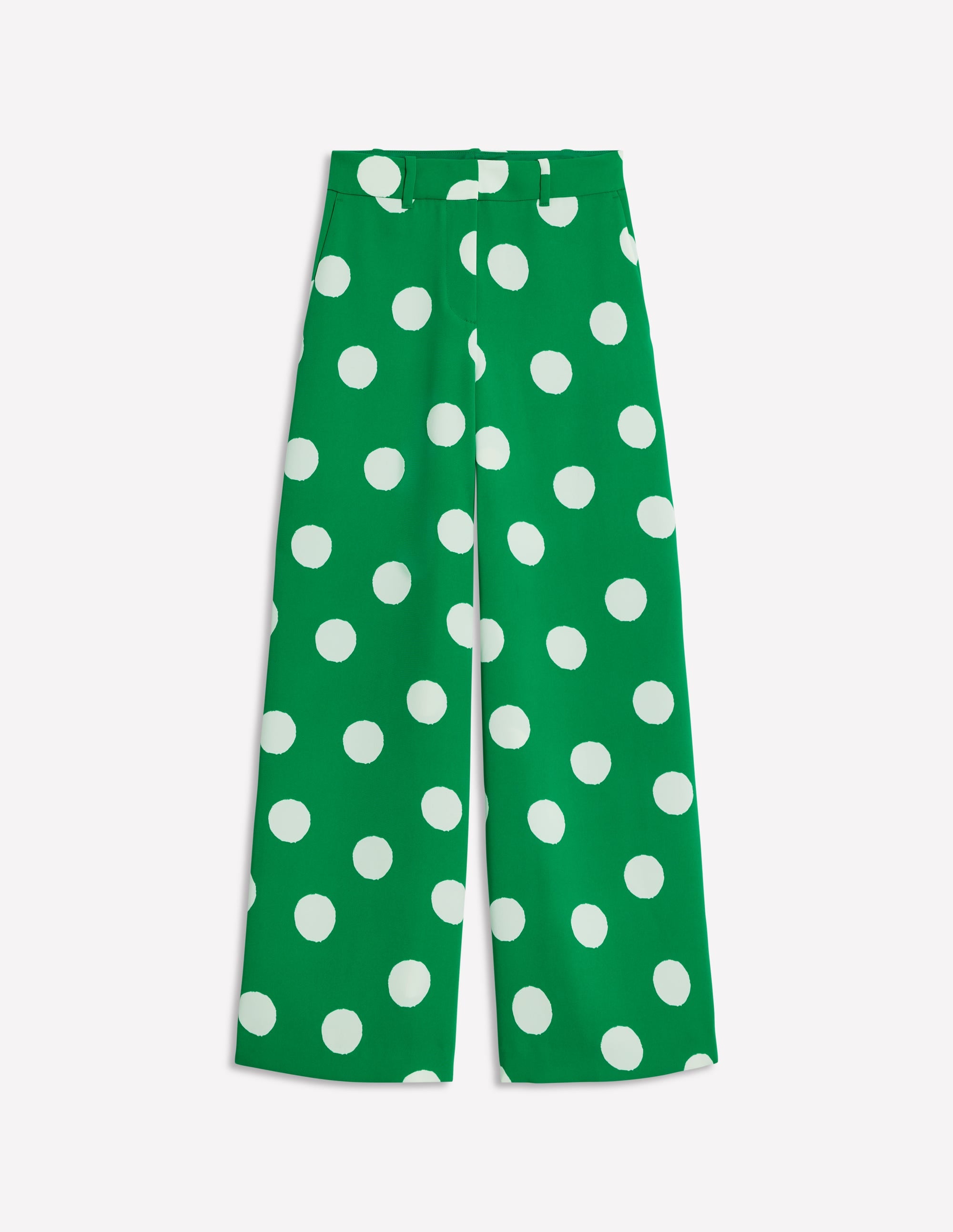 Wide Leg Trousers-Rich Emerald, Abstract Dot - Image 6