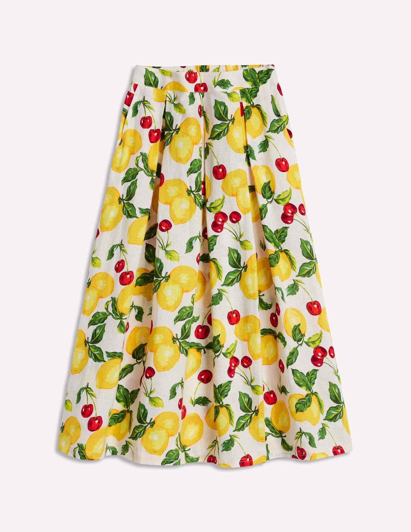 Verity Linen Midi Skirt-Multi, Cherries and Lemons