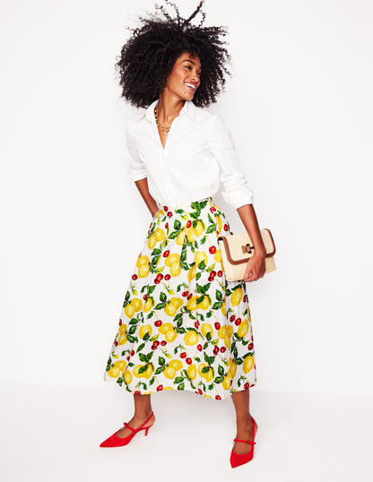 Verity Linen Midi Skirt-Multi, Cherries and Lemons