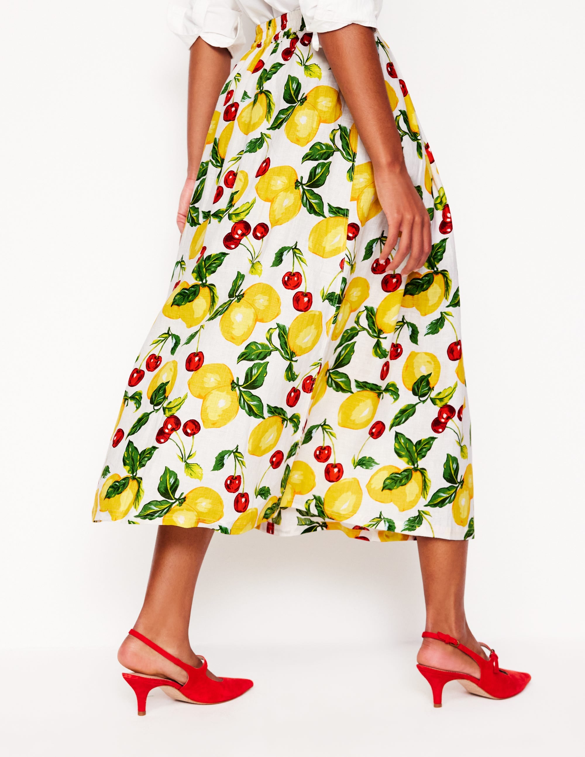 Verity Linen Midi Skirt-Ivory, Cherries and Lemons - Image 3