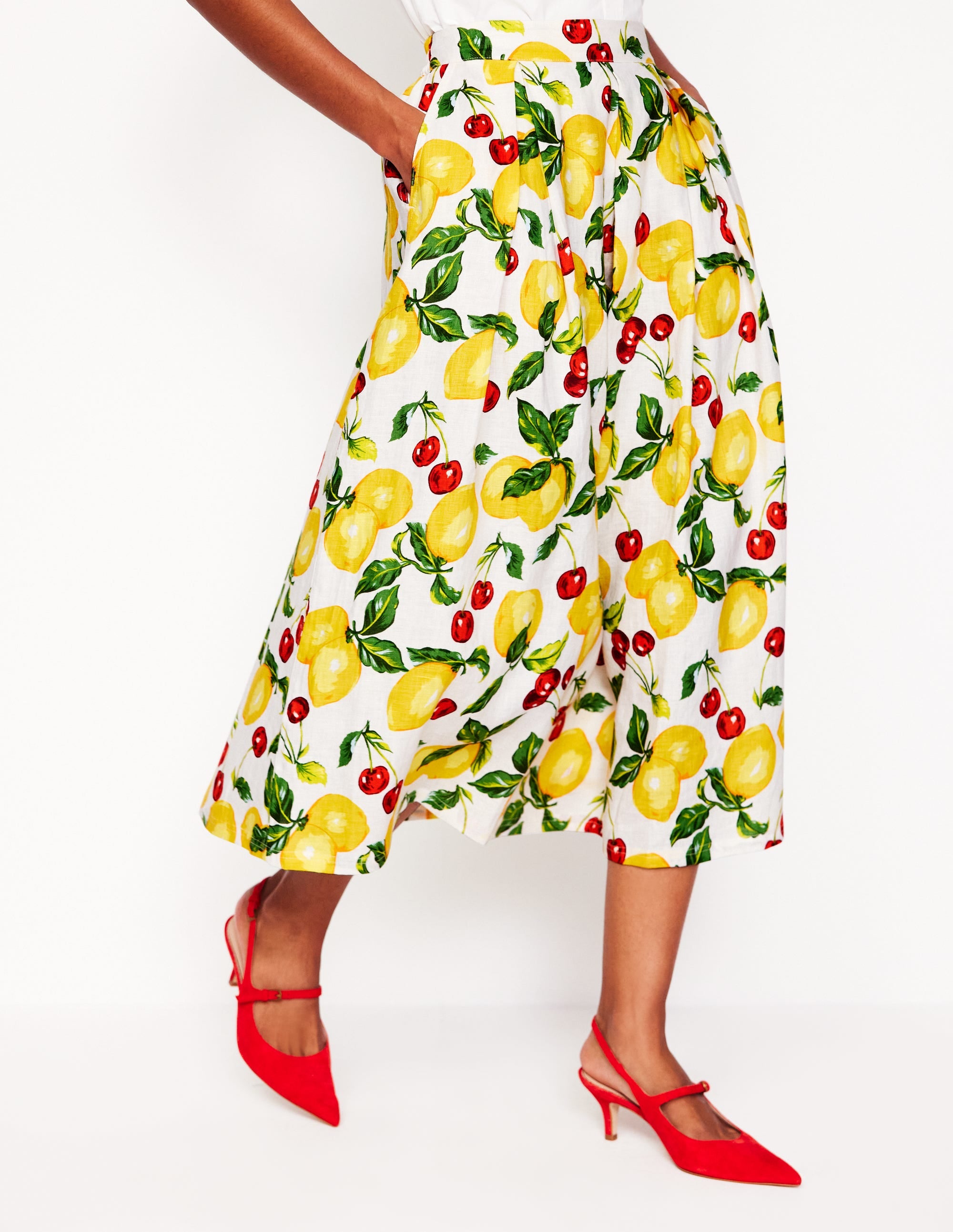 Verity Linen Midi Skirt-Ivory, Cherries and Lemons - Image 4