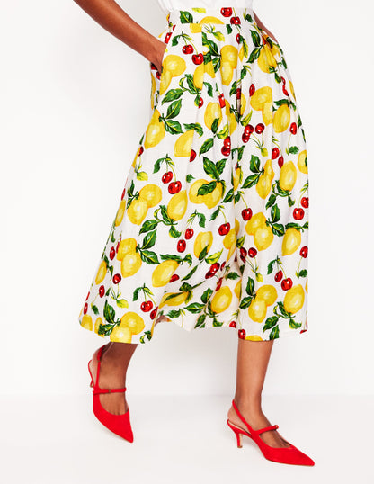 Verity Linen Midi Skirt-Multi, Cherries and Lemons