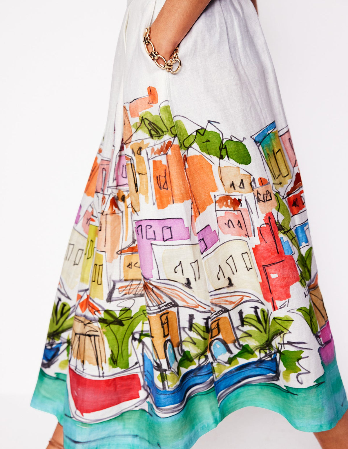 Verity Linen Midi Skirt-Multi, Rainbow Village - Image 2