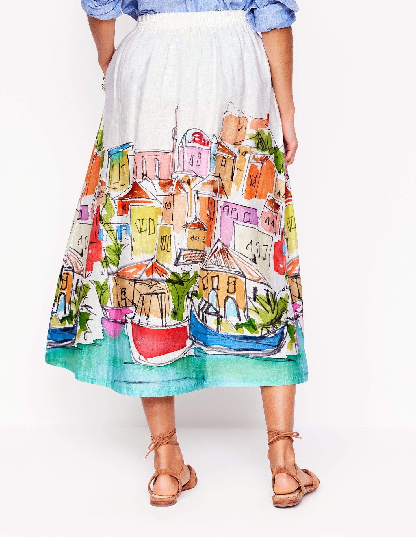 Verity Linen Midi Skirt-Multi, Rainbow Village