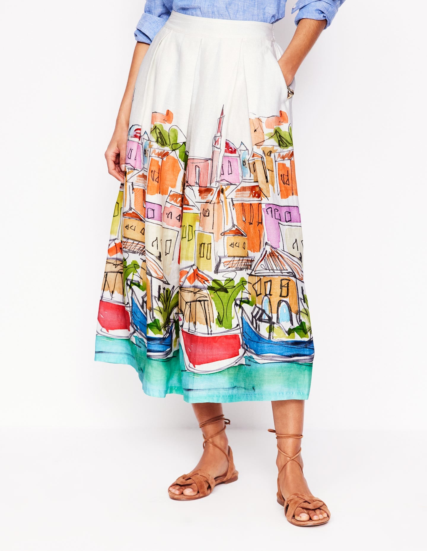Verity Linen Midi Skirt-Multi, Rainbow Village - Image 4