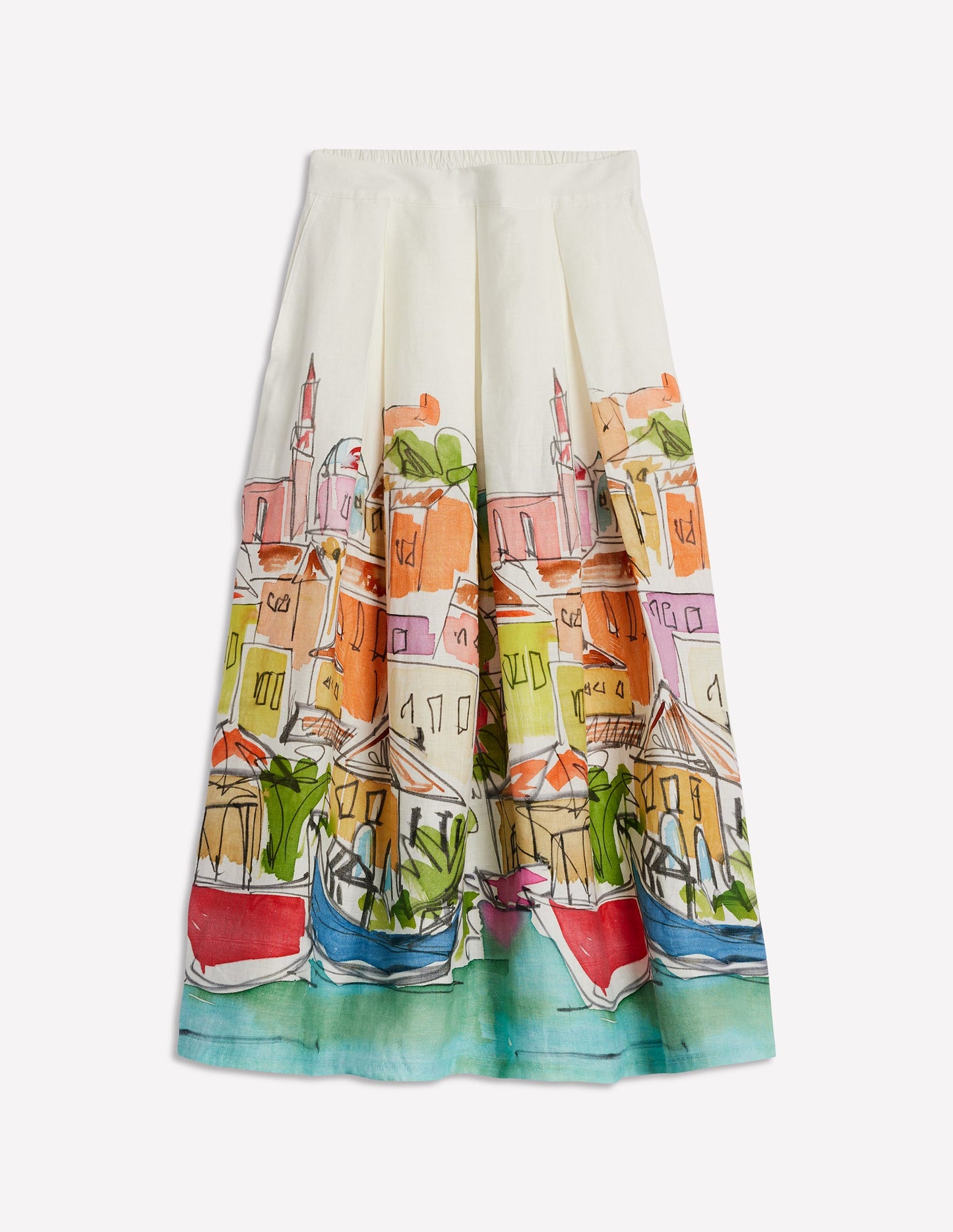 Verity Linen Midi Skirt-Multi, Rainbow Village