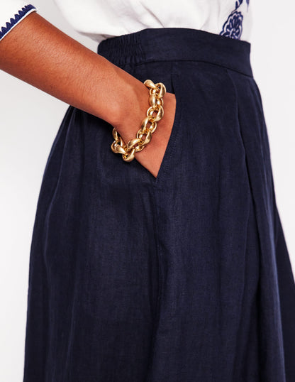 Verity Linen Midi Skirt-Navy