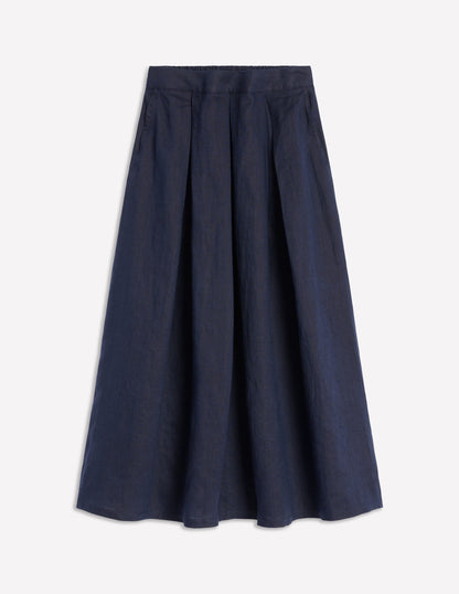 Verity Linen Midi Skirt-Navy