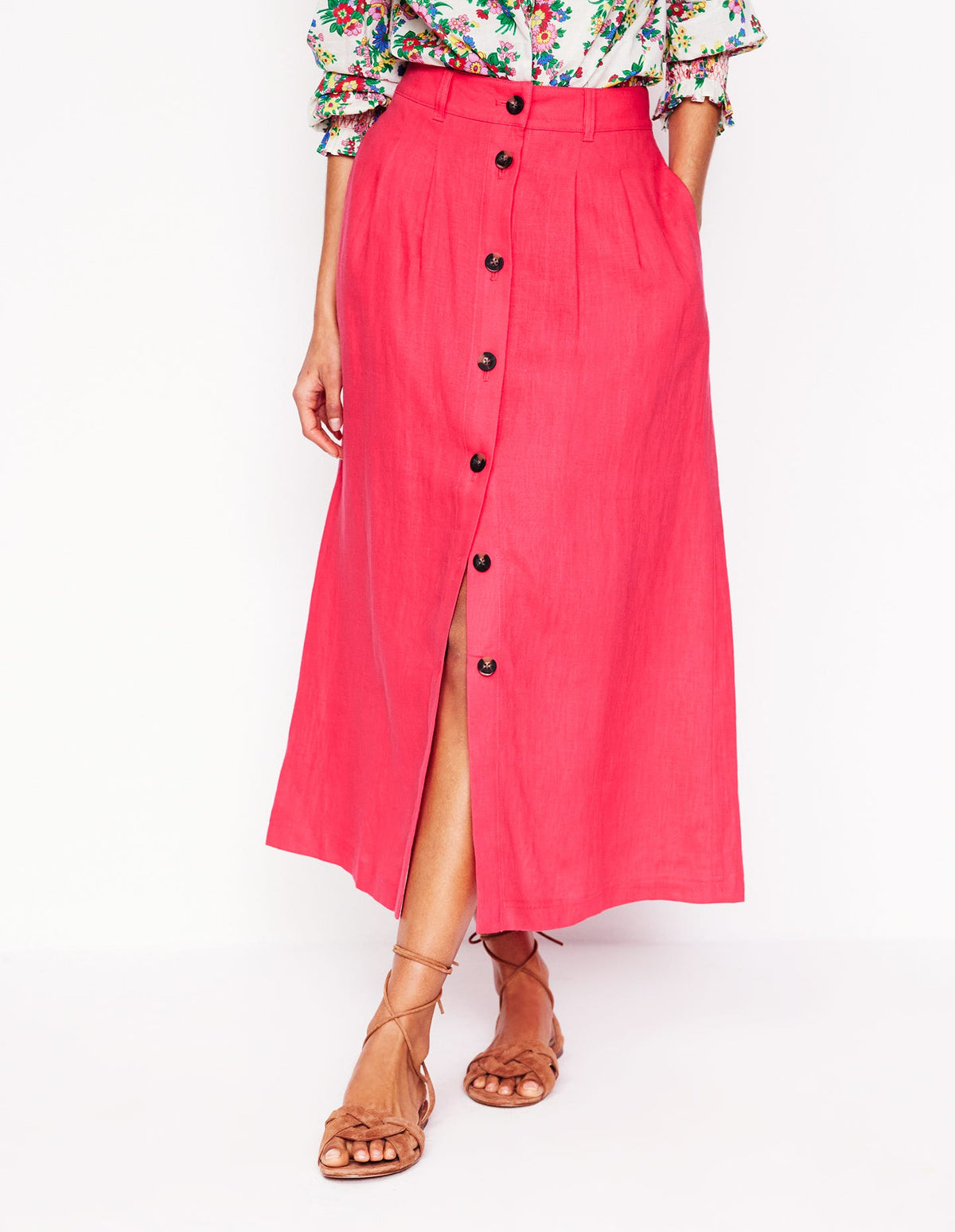 Thomasina Linen Midi Skirt-Camelia Pink - Image 4