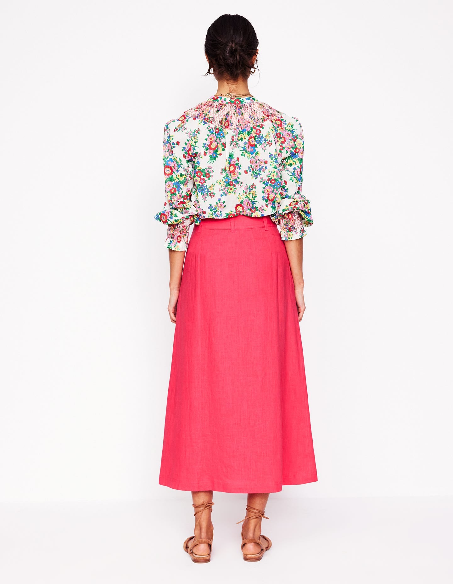 Thomasina Linen Midi Skirt-Camelia Pink