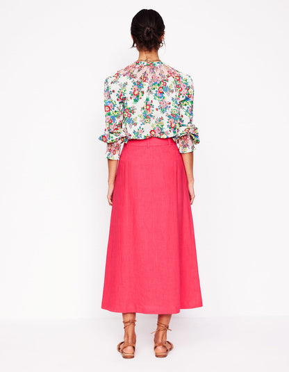 Thomasina Linen Midi Skirt-Camelia Pink