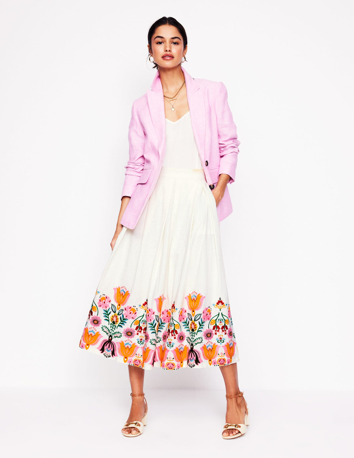 Verity Embroidered Linen Skirt-Ivory - Image 1