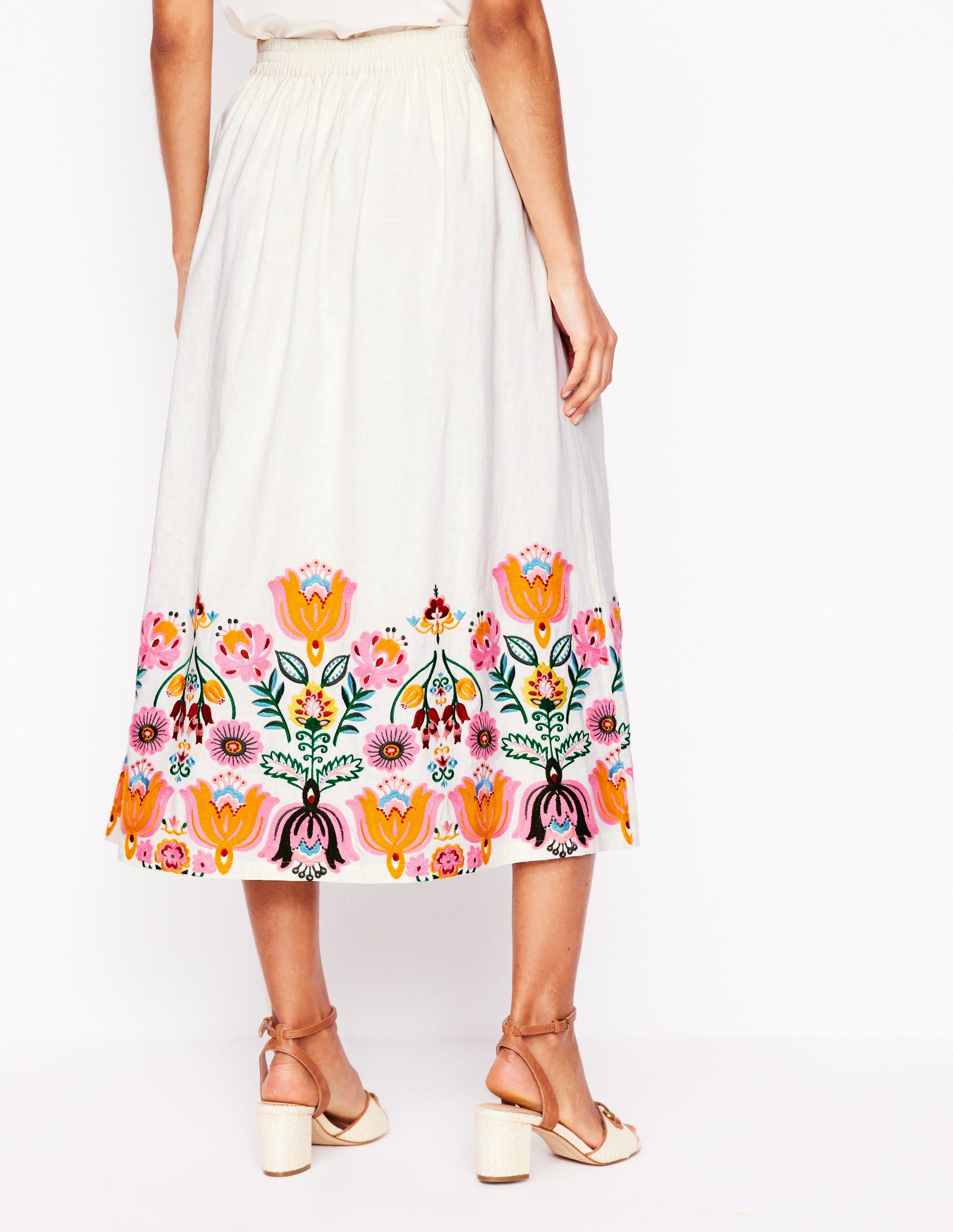 Verity Embroidered Linen Skirt-Ivory - Image 3