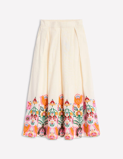 Verity Embroidered Linen Skirt-Ivory