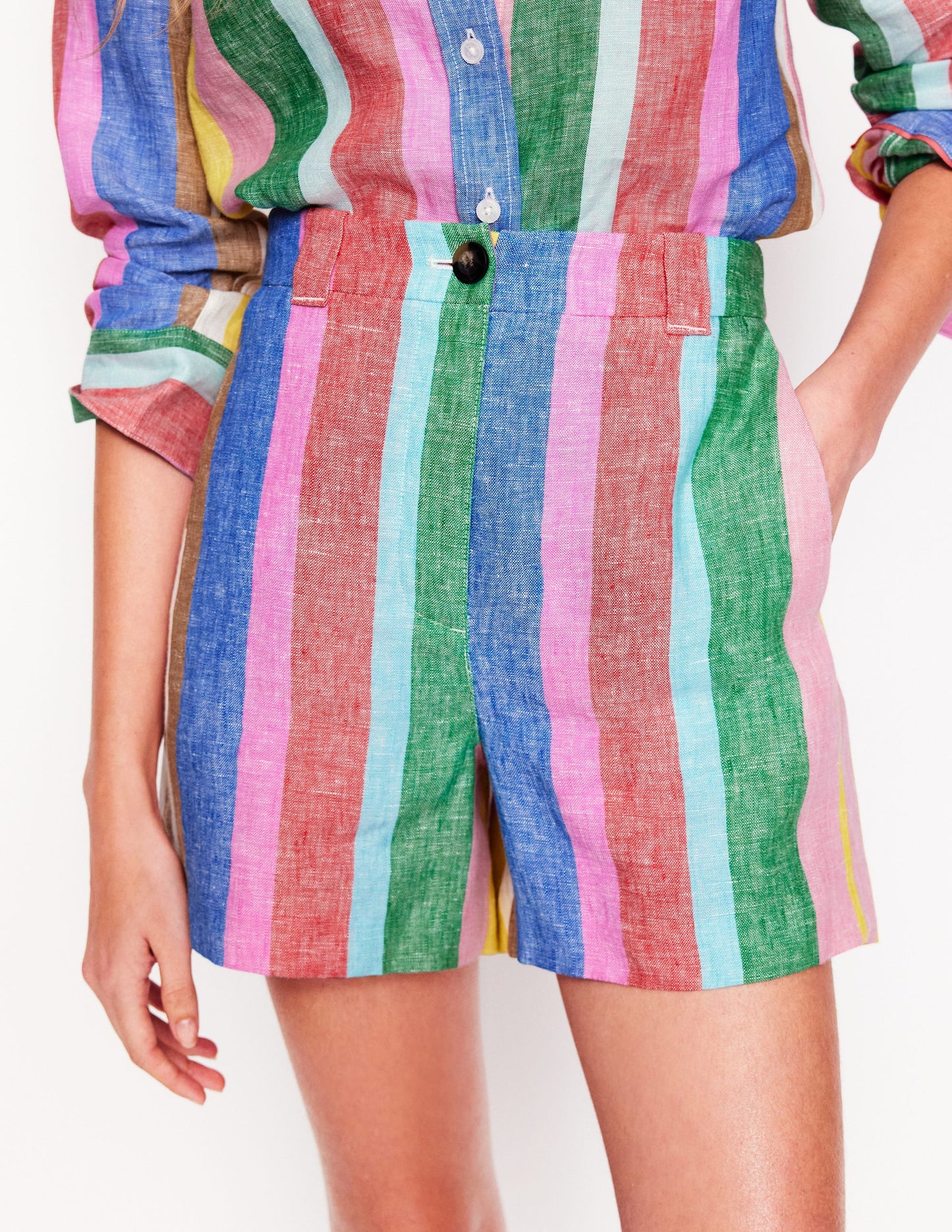 Westbourne Linen Shorts-Bright Rainbow Stripe