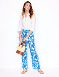 Belted Linen Pants-Cerulean Blue, Paisley Whirl
