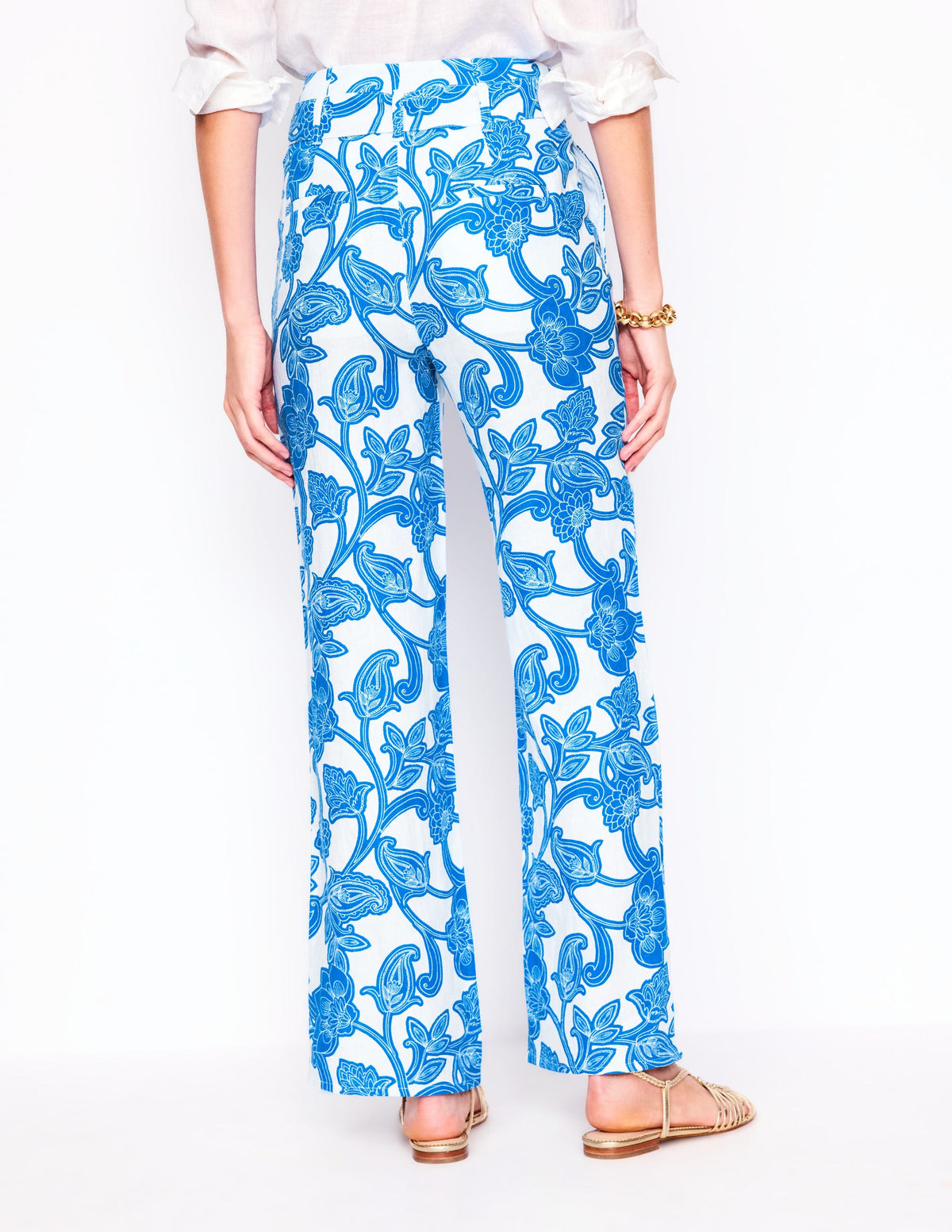 Belted Linen Pants-Cerulean Blue, Paisley Whirl - Image 4