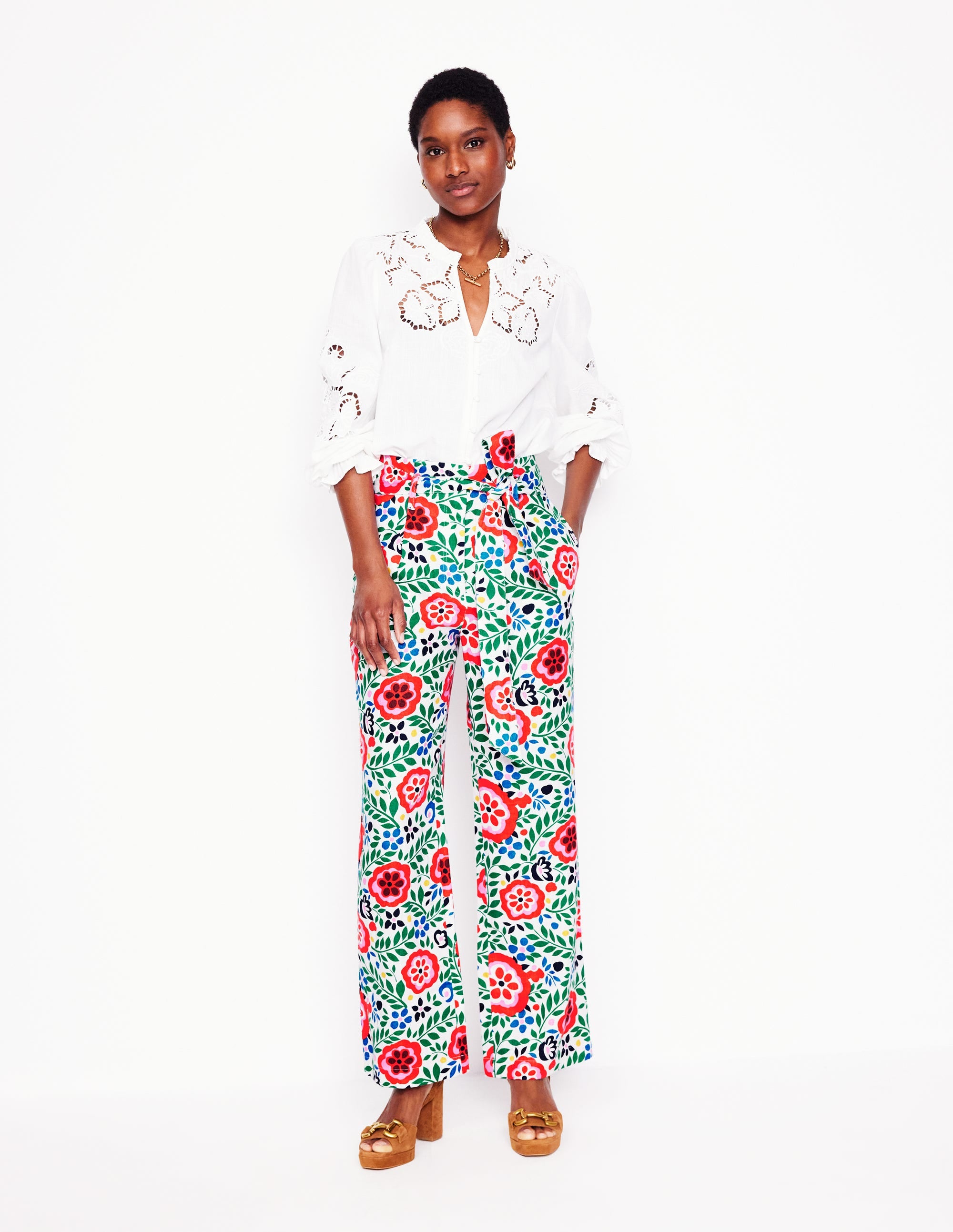 Belted Linen Pants-Multi, Foliage Scatter - Image 1