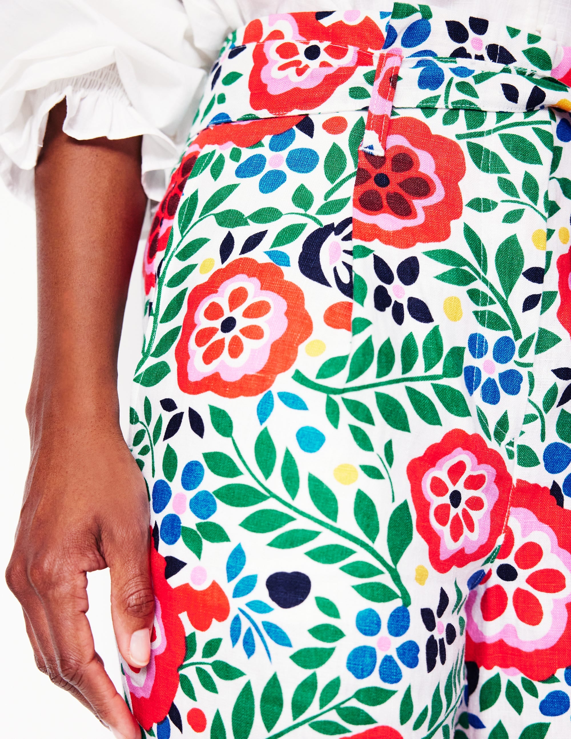 Belted Linen Pants-Multi, Foliage Scatter - Image 2