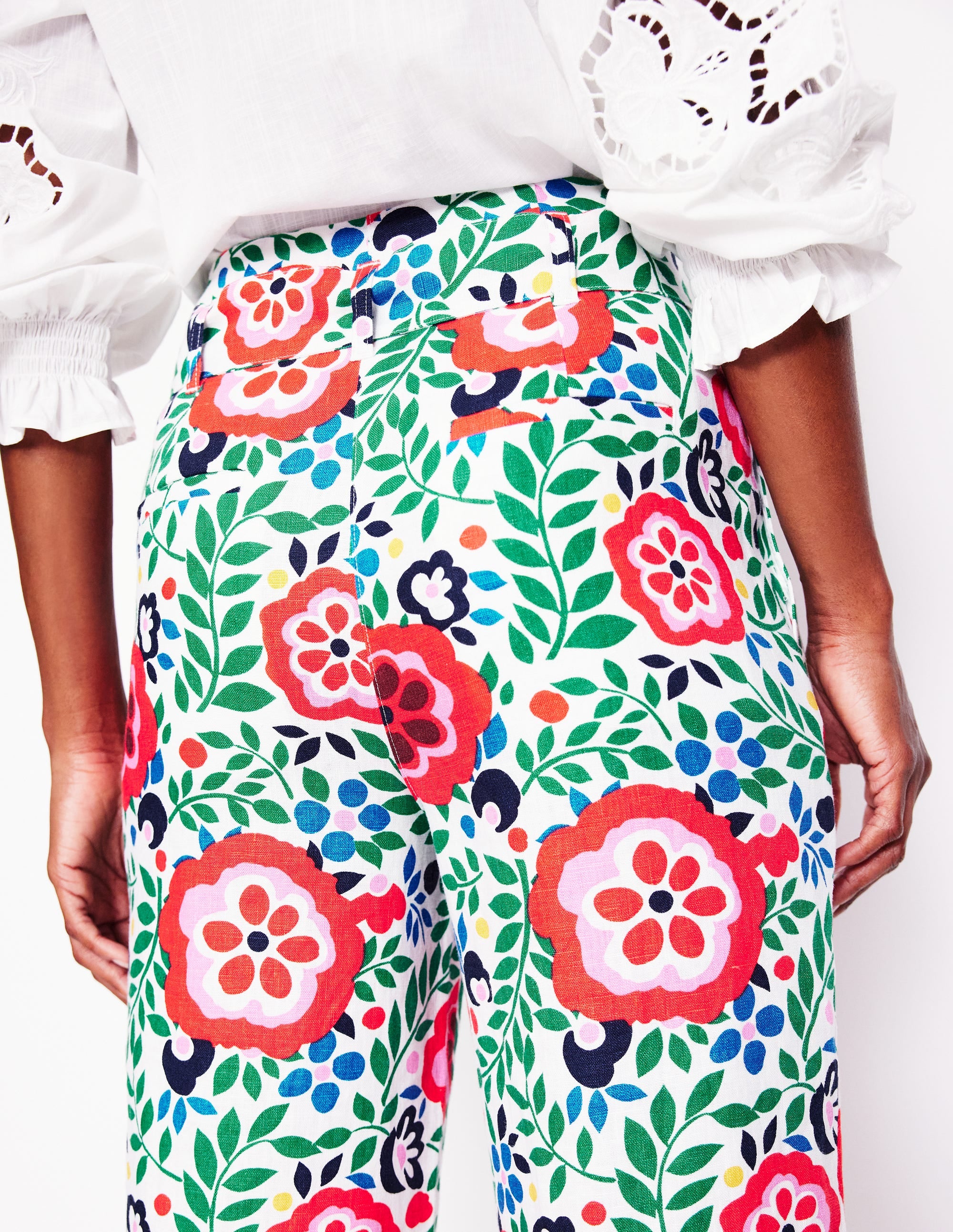 Belted Linen Pants-Multi, Foliage Scatter - Image 3