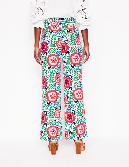 Belted Linen Pants-Multi, Foliage Scatter