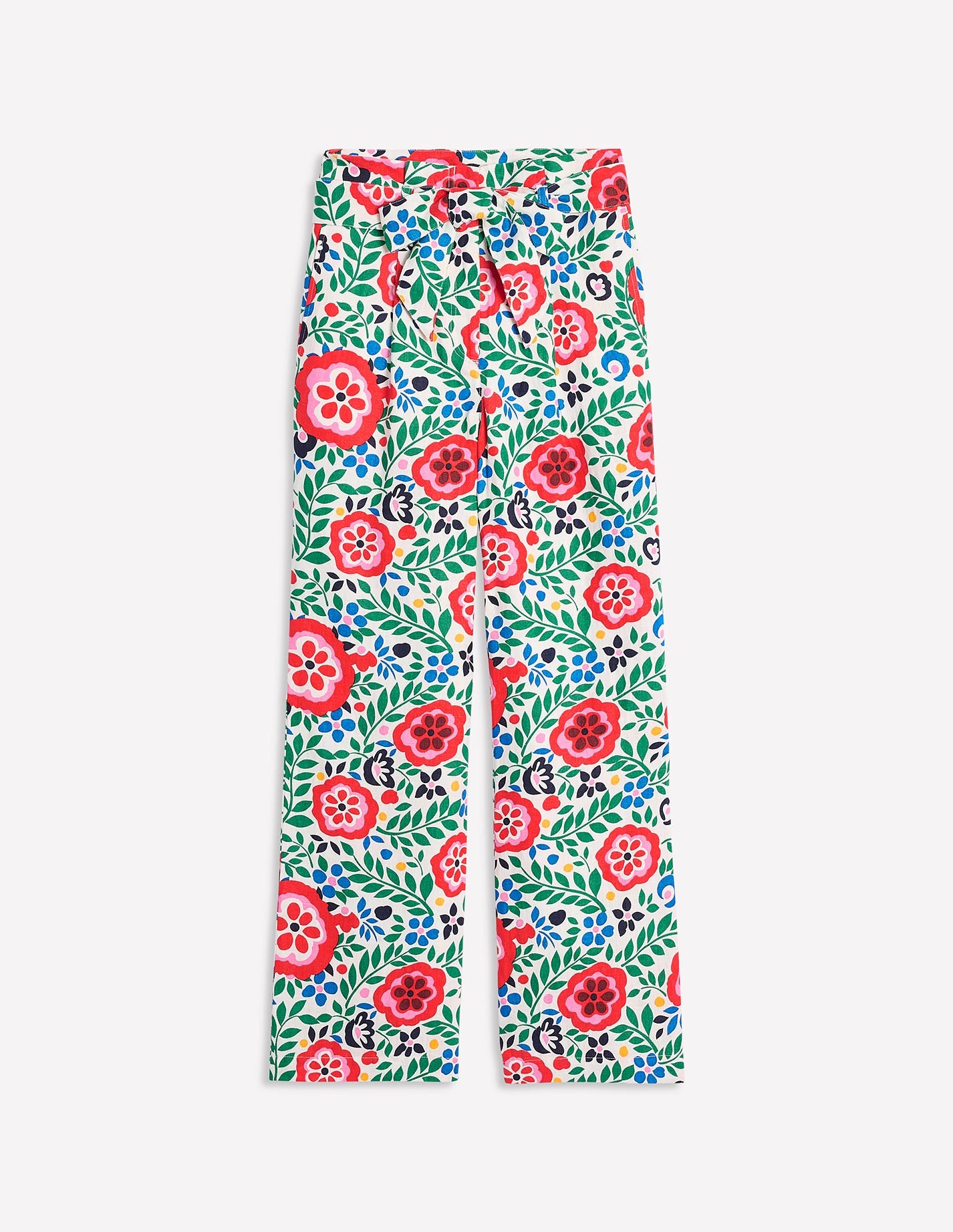 Belted Linen Pants-Multi, Foliage Scatter