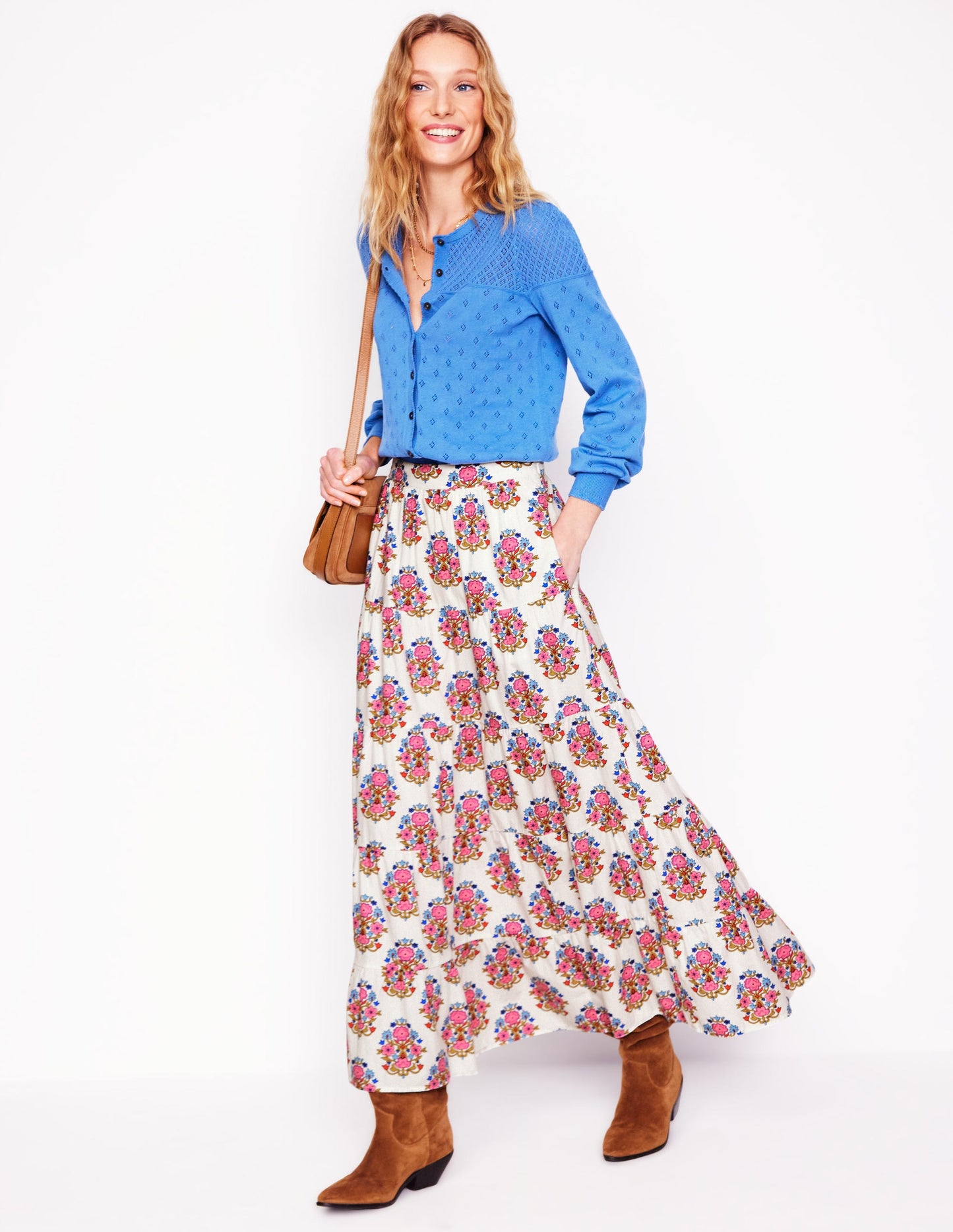 Nadia Poplin Maxi Skirt-Ivory, Wildflower Stamp