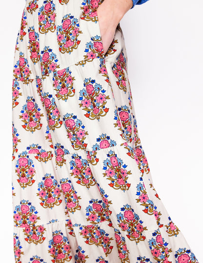 Nadia Poplin Maxi Skirt-Ivory, Wildflower Stamp