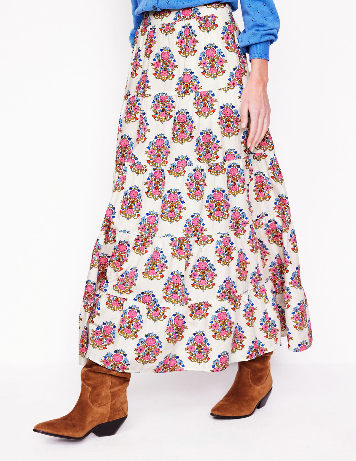 Nadia Poplin Maxi Skirt-Ivory, Wildflower Stamp - Image 4