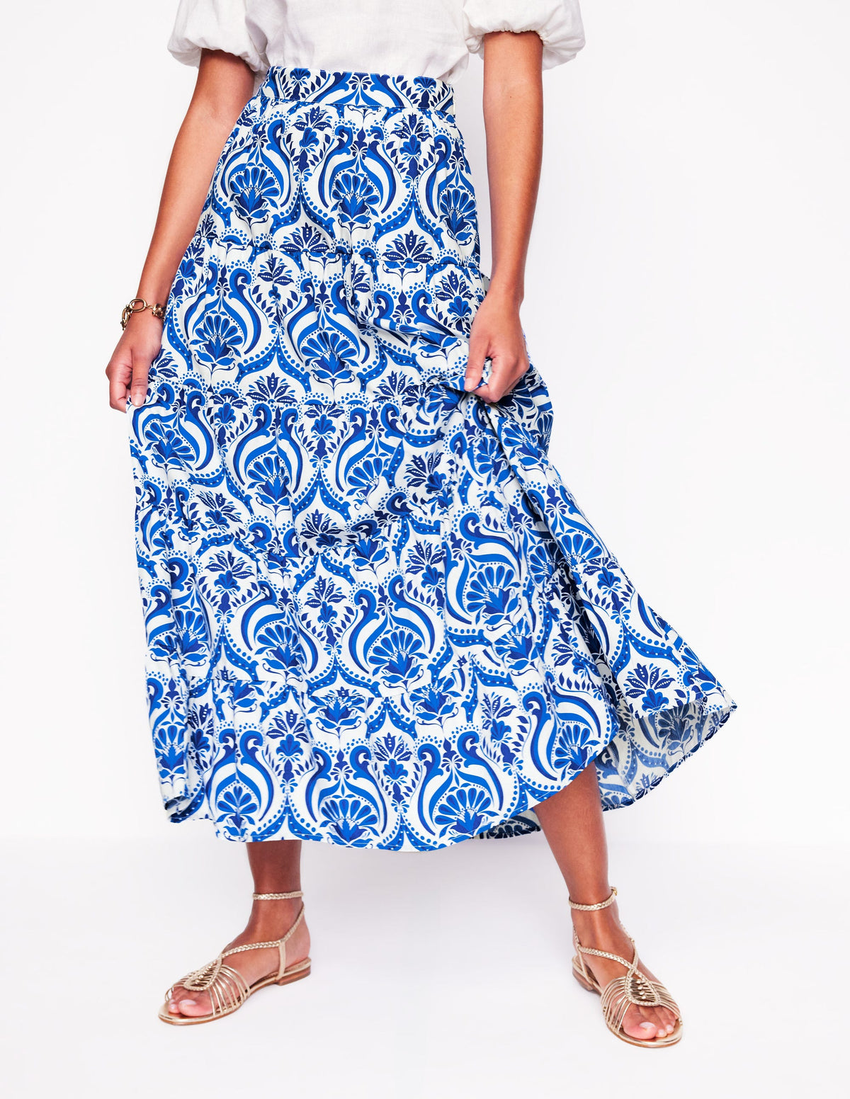 Nadia Poplin Maxi Skirt-Blue, Ornamental Floral - Image 4