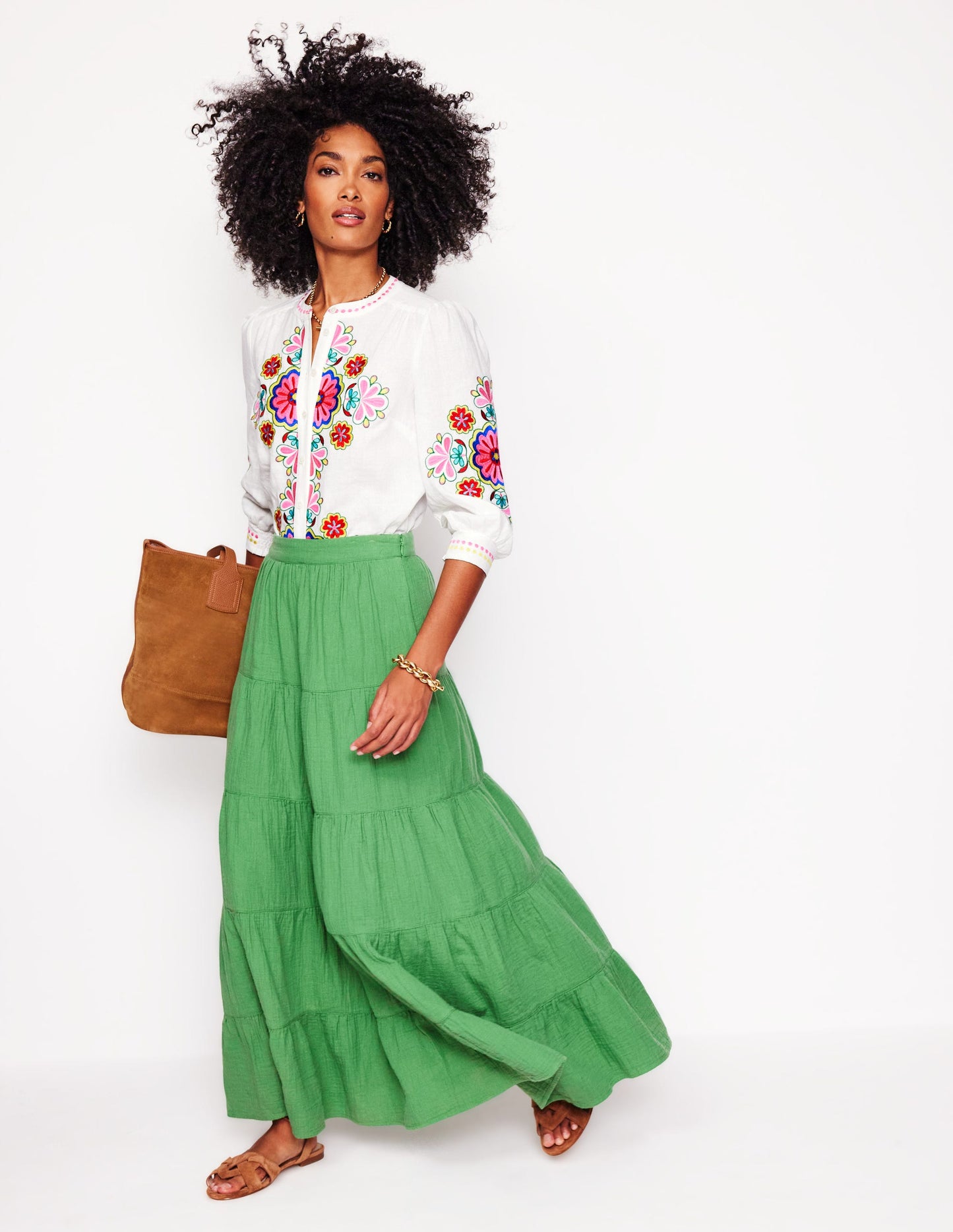 Nadia Double Cloth Maxi Skirt-Paradise Green