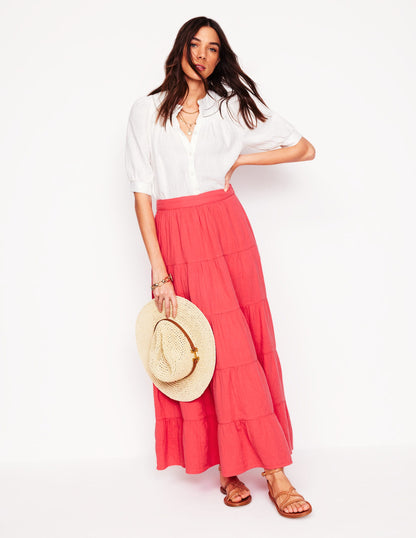 Nadia Double Cloth Maxi Skirt-Jam Red