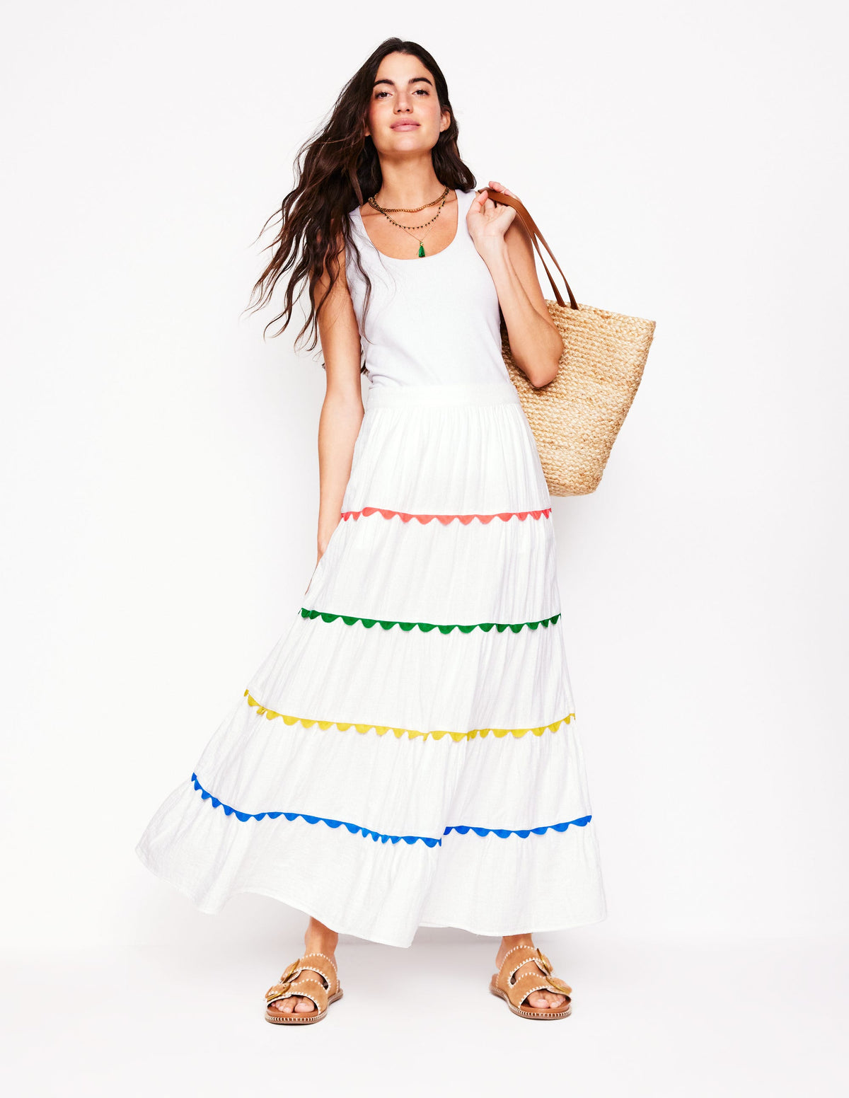 Nadia Double Cloth Maxi Skirt-White - Image 1