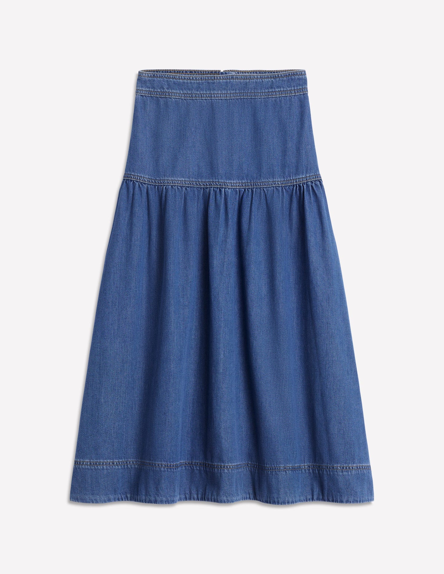 Yoke Detail Denim Midi Skirt-Mid Vintage