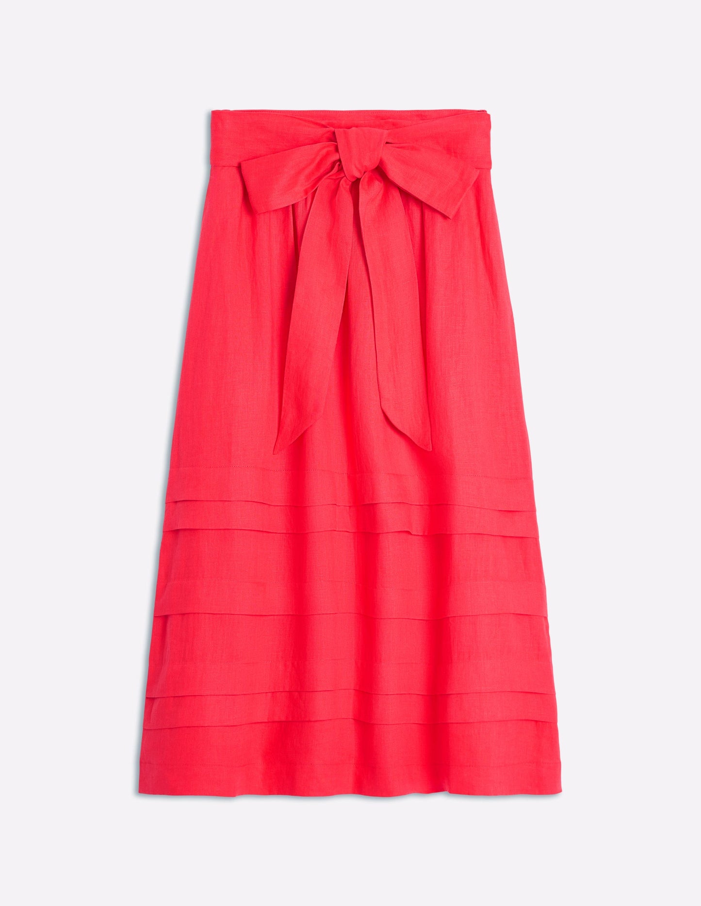 Pintuck Linen Midi Skirt-Strawberry Tart Red