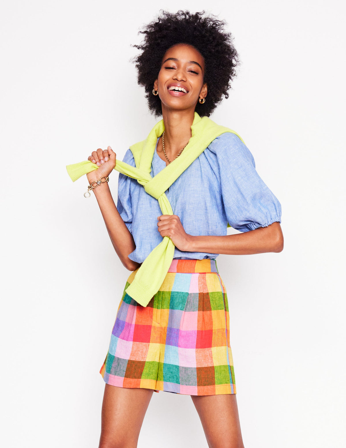 Dulwich Linen Shorts-Rainbow Multigingham - Image 1