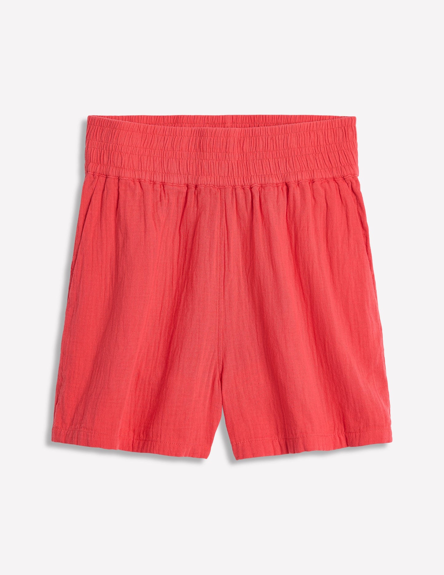 Smocked Double Cloth Shorts-Jam Red