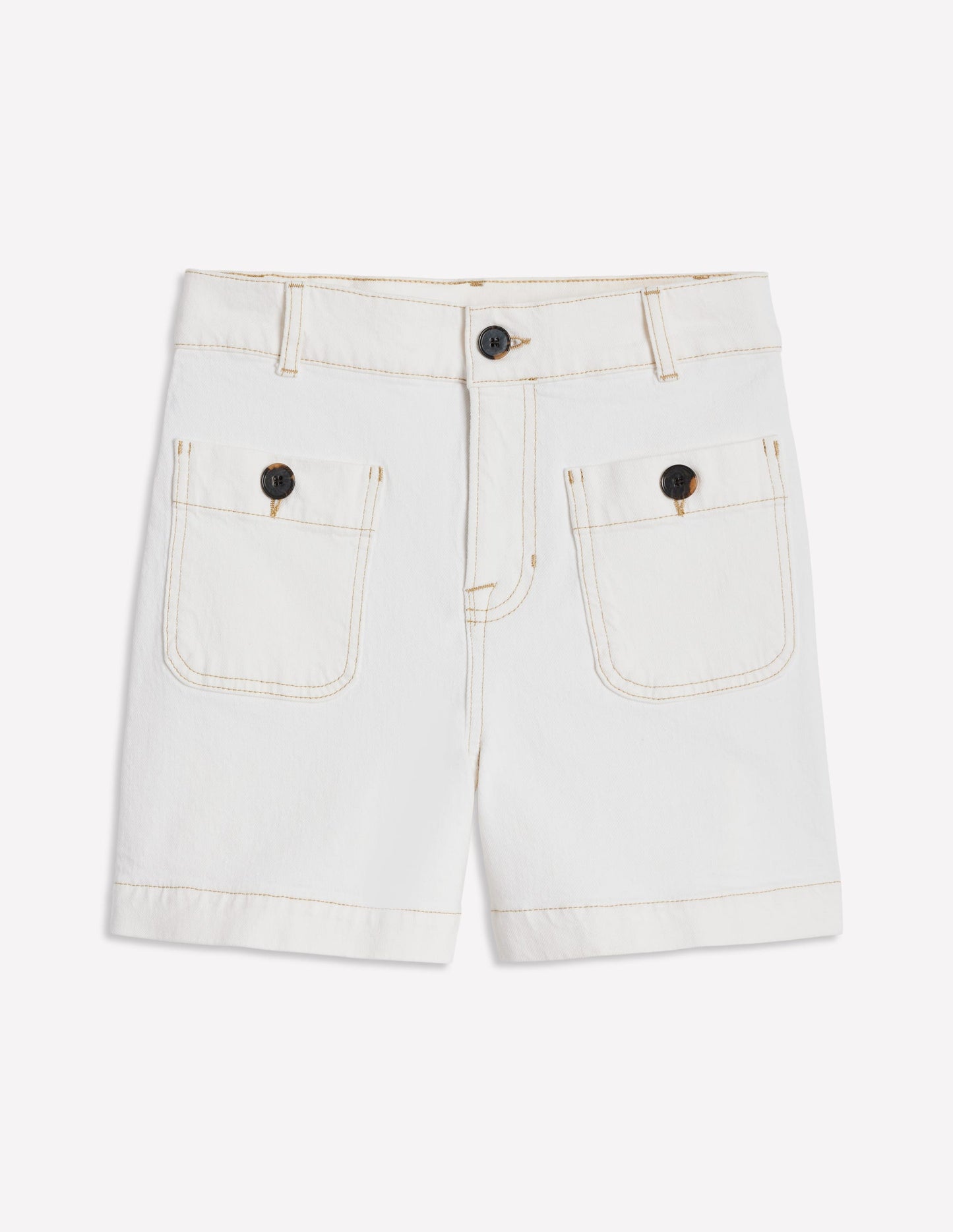 Pocket Front Denim Shorts-Ecru