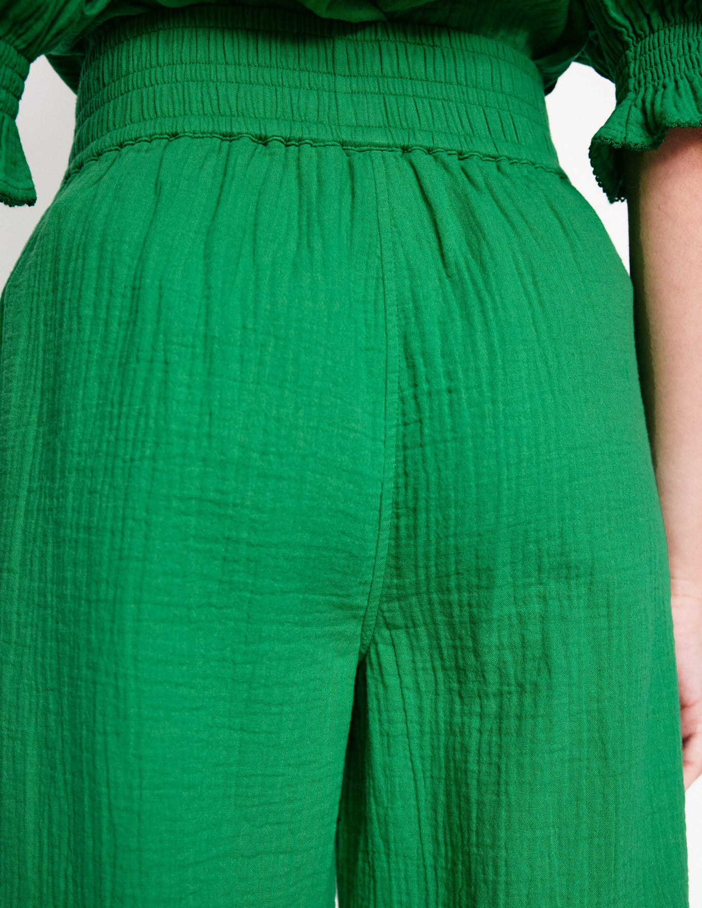 Cropped Double Cloth Pants-Sapling Green