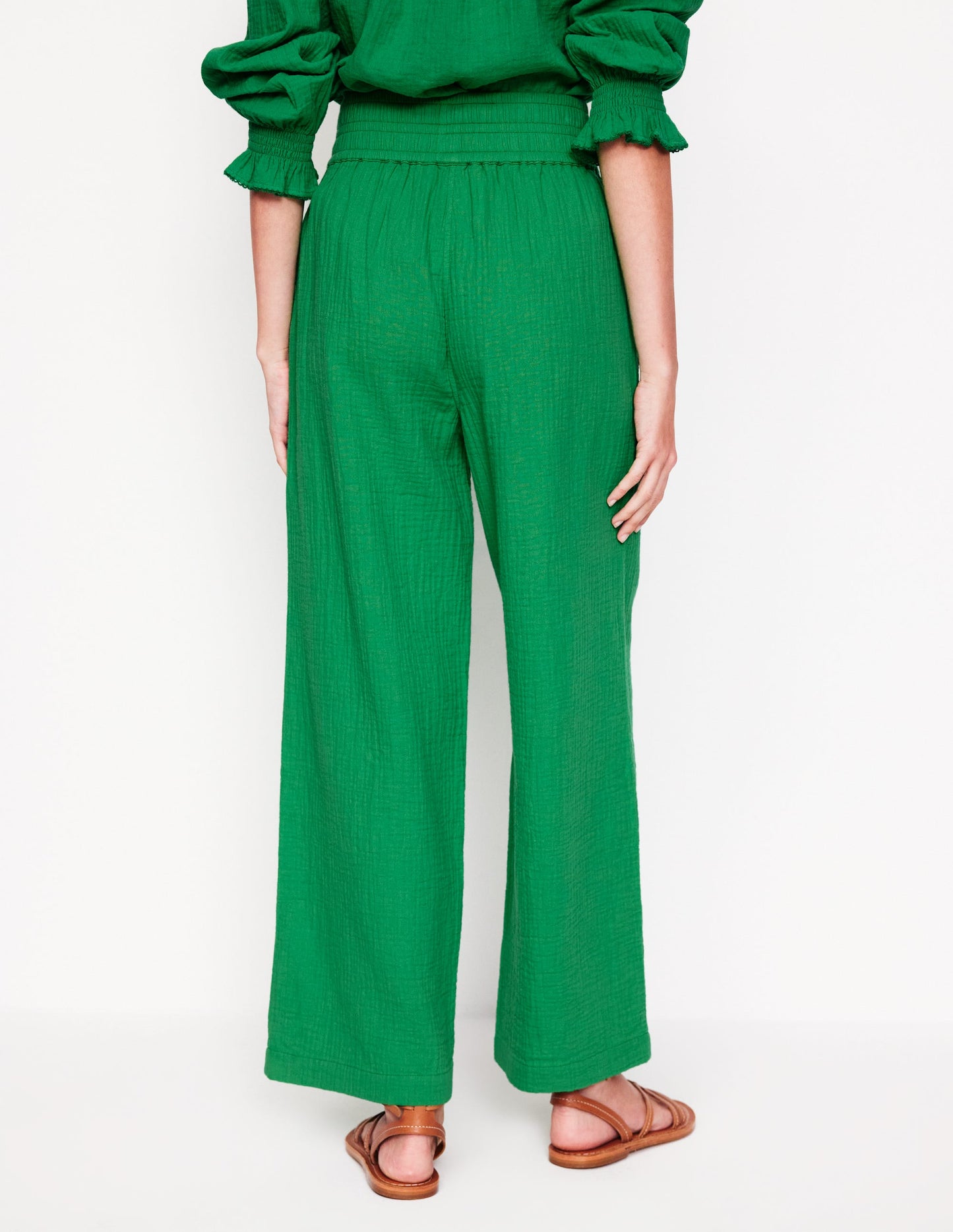 Cropped Double Cloth Pants-Sapling Green