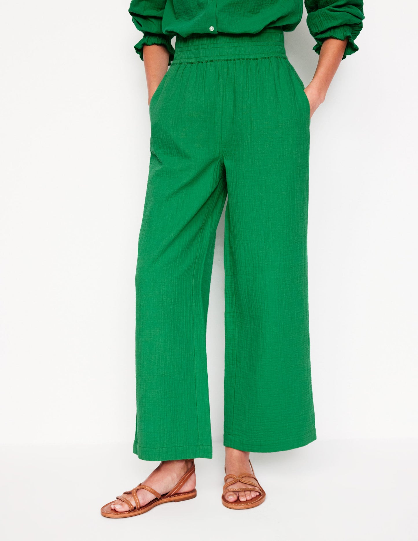 Cropped Double Cloth Pants-Sapling Green