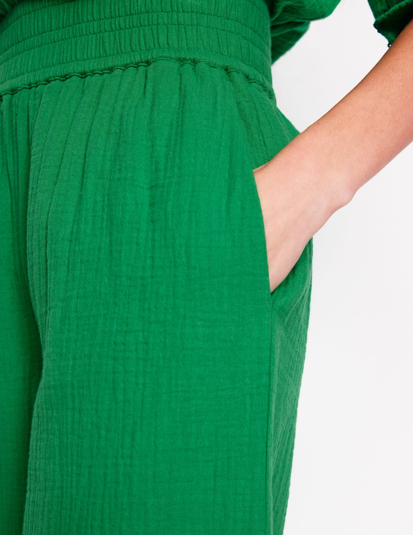 Cropped Double Cloth Pants-Sapling Green