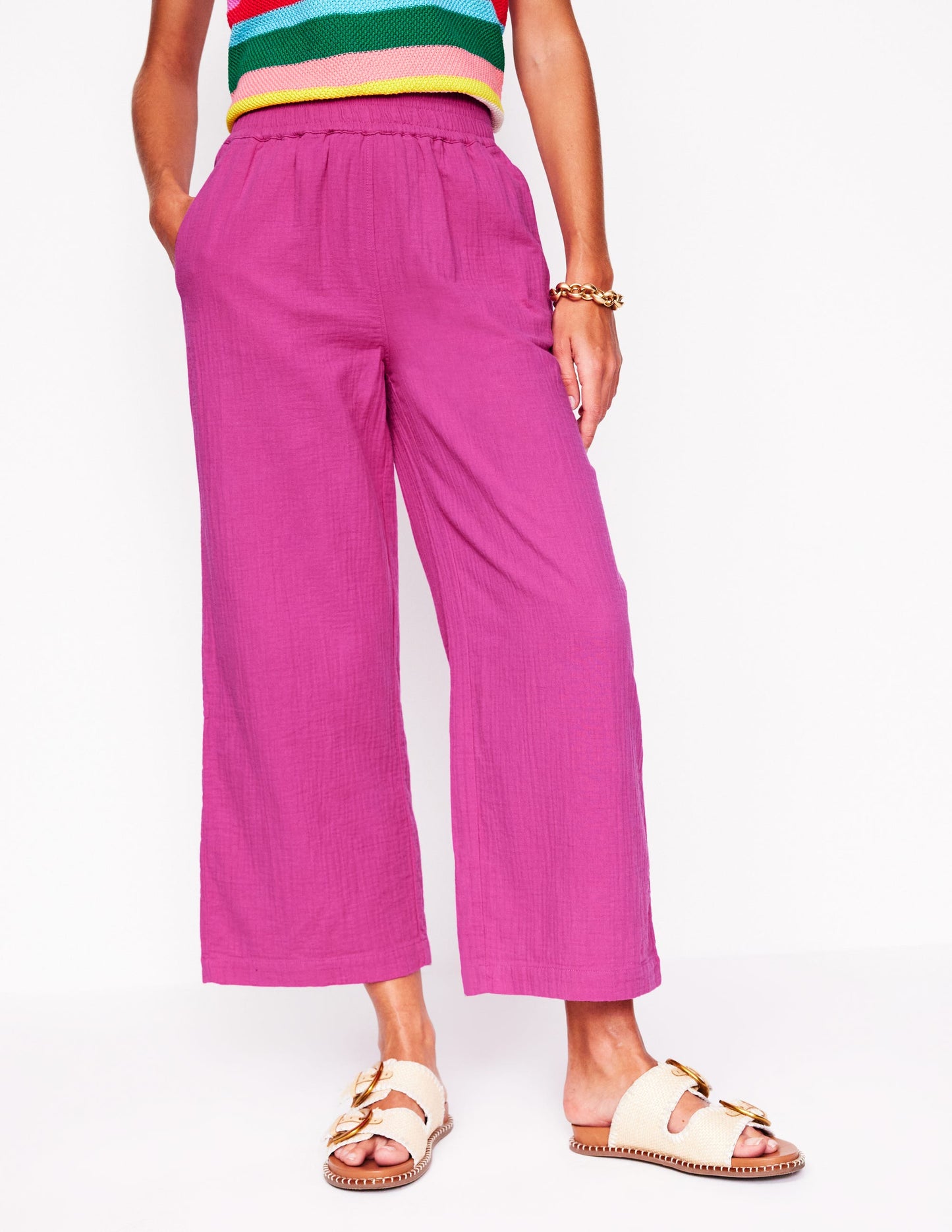 Cropped Double Cloth Pants-Cosmos Pink