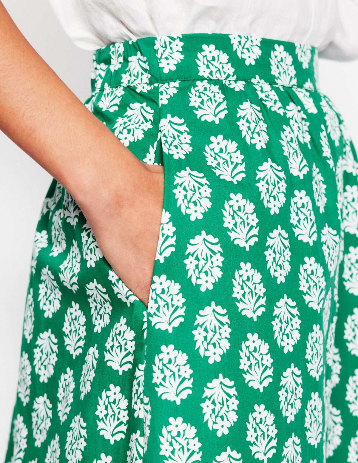 Hattie Poplin Midi Skirt-Rich Emerald, Posy Stamp - Image 2