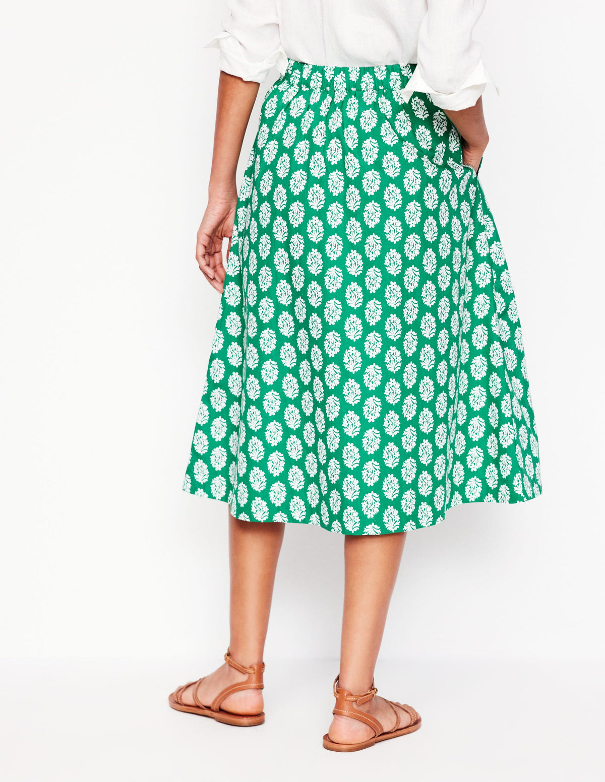 Hattie Poplin Midi Skirt-Rich Emerald, Posy Stamp - Image 3