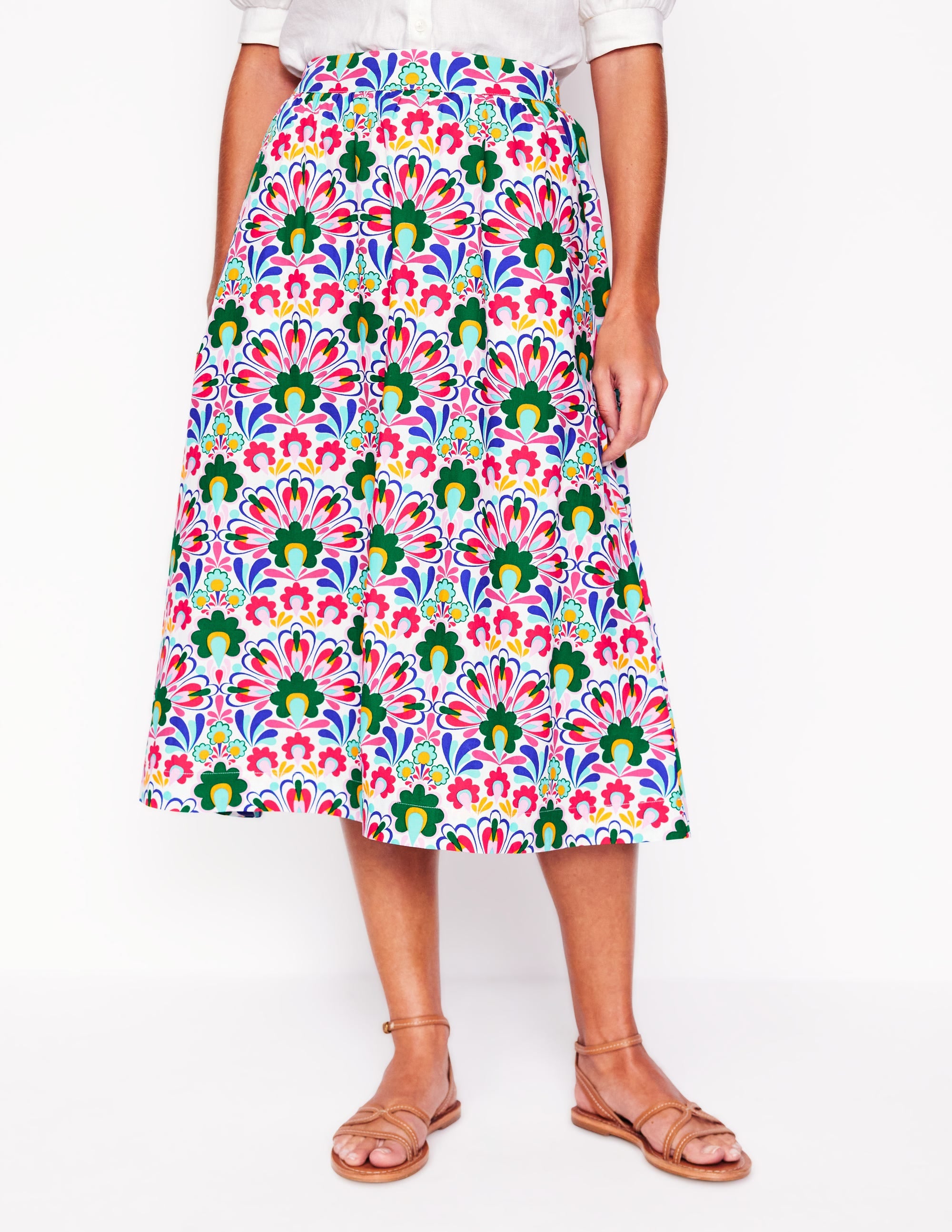 Hattie Poplin Midi Skirt-Multi, Decorative Dandelion - Image 4